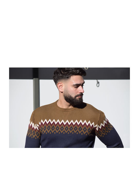 Tony Maker Herren Langarm-Pullover Blue-brown