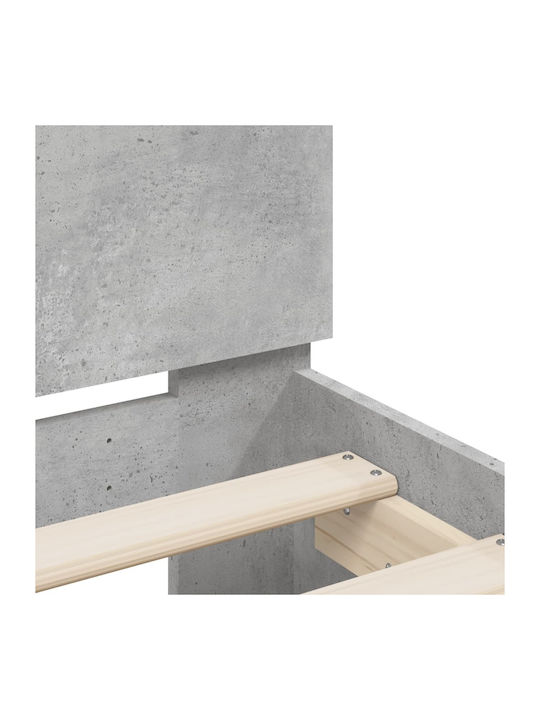 Bed Queen Wooden Grey Concrete with Slats for Mattress 160x200cm