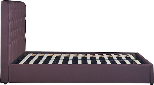 Arabis Pat Dublu Tapițat cu Piele Ecologică Maro cu Lamele pentru Saltea 150x200cm