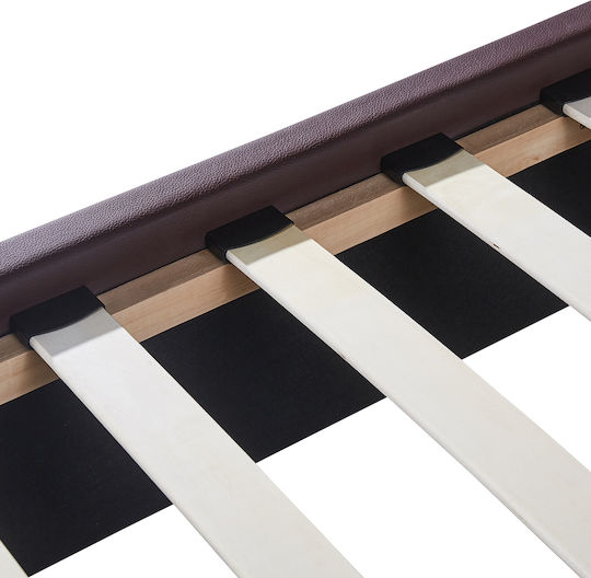 Arabis Pat Dublu Tapițat cu Piele Ecologică Maro cu Lamele pentru Saltea 150x200cm