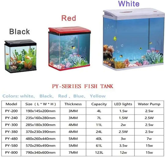 Led Fish Aquarium Capacity 40lt with Filter and 48x44x44cm Black