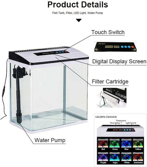 Led Fish Aquarium Capacity 53lt with 42x47x47cm White