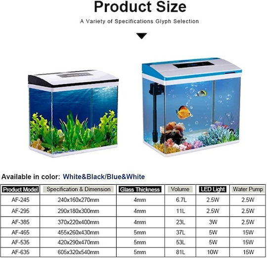 Led Fish Aquarium Capacity 53lt with 42x47x47cm White