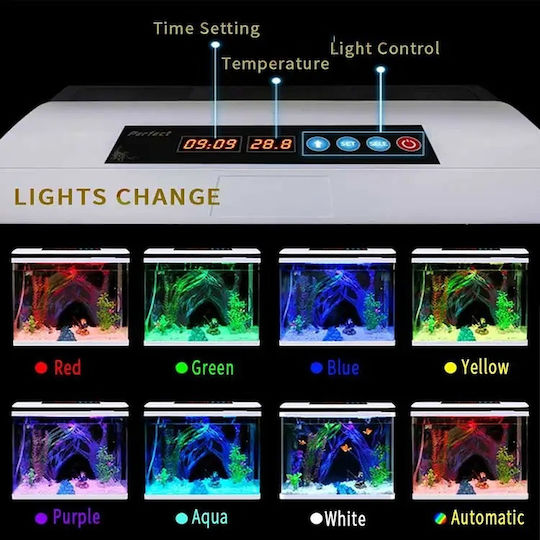 Led Acvariu de Pești cu Capacitate de 123lt cu 79x60x60cm. Alb