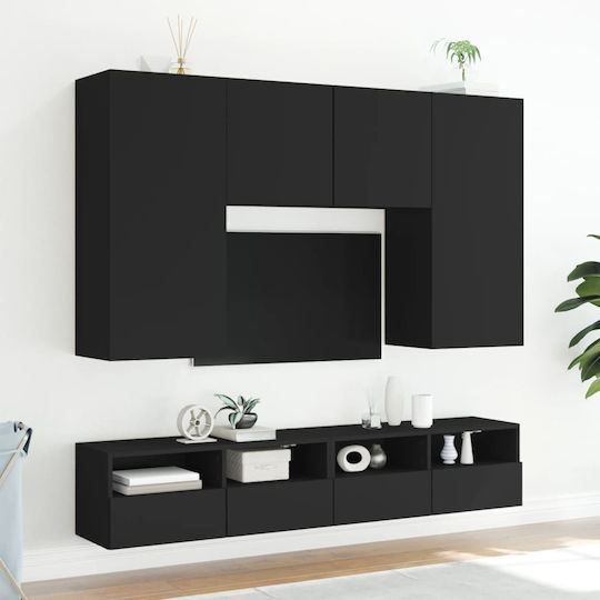 TV Stand Wooden Black Velvet-Black Metal L100xW30xH30cm