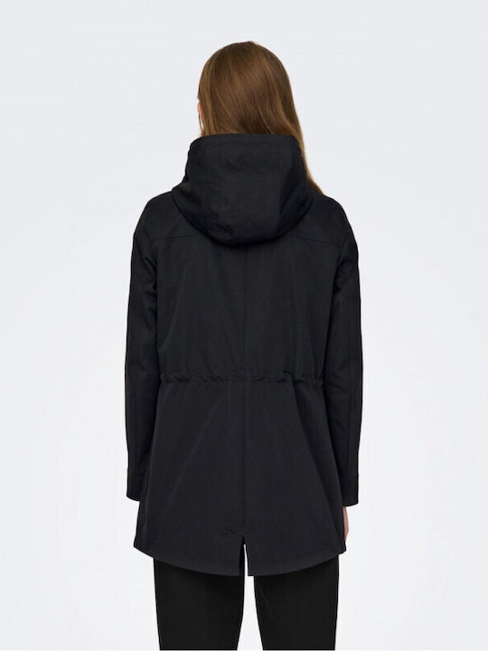 Only Women's Short Parka Jacket for Winter with Hood BLACK