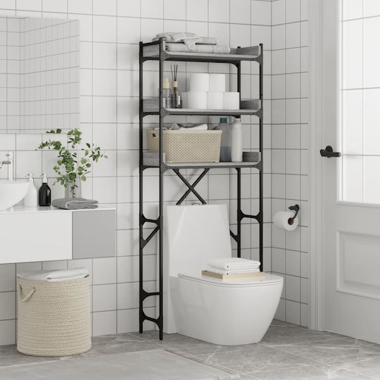 vidaXL Floor Bathroom Shelf Wooden with 3 Shelves 67x25x163cm Gray
