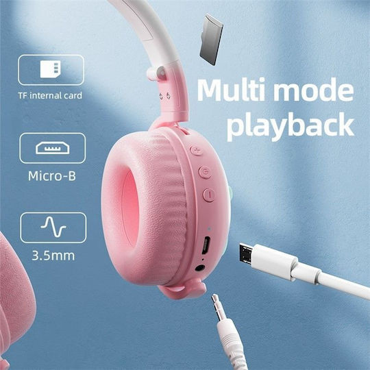 KE28 Wireless / Wired On Ear Headphones with 12 hours of Operation White / Pink