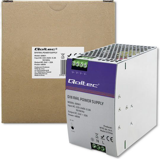 Qoltec Sursă de Alimentare pe Șină DIN cu Ieșire 24V și Putere 480W 20A