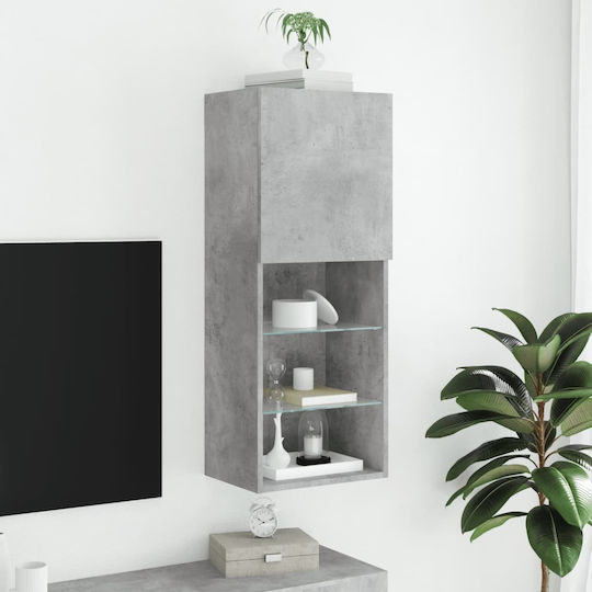 Hängeschrank fürs Wohnzimmer aus Spanplatte in Betongrau mit LED-Beleuchtung 40,5 x 30 x 102 cm