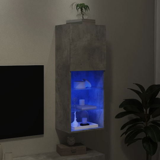 Hängeschrank fürs Wohnzimmer aus Spanplatte in Betongrau mit LED-Beleuchtung 40,5 x 30 x 102 cm