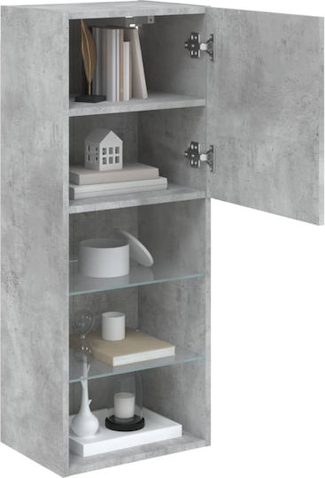 Hängeschrank fürs Wohnzimmer aus Spanplatte in Betongrau mit LED-Beleuchtung 40,5 x 30 x 102 cm