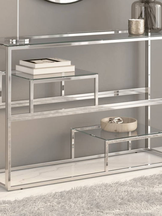 Console Table Metal with Glass Surface Silver L110xW35xH70cm