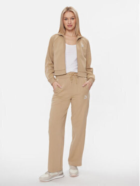 T7 Cropped Γυναικεία Ζακέτα Φούτερ με Κουκούλα Μπεζ (Beige)