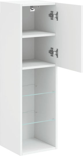 Dulap Suspendat pentru Sufragerie din Placă Aglomerată Alb cu Iluminare LED 30,5x30x102 cm