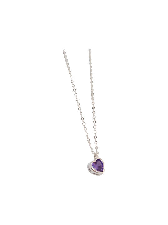 Prince Silvero Necklace with design Heart from Silver with Zircon