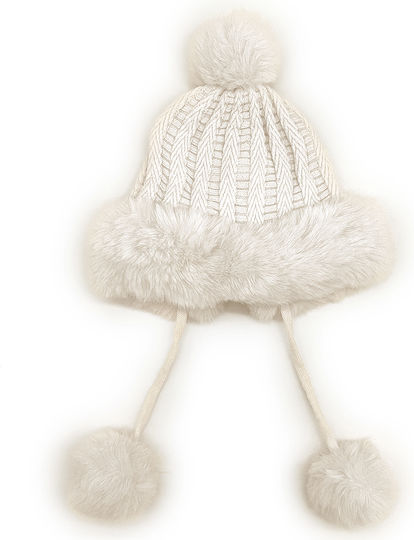 Pom Pom Beanie Γυναικείος Fleece Σκούφος Πλεκτός σε Λευκό χρώμα