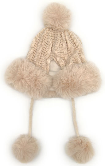 Pom Pom Beanie Frauen Fleece Beanie Gestrickt in Beige Farbe