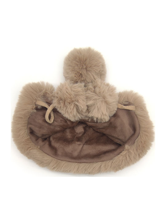 Pom Pom Beanie Γυναικείος Fleece Σκούφος Πλεκτός σε Καφέ χρώμα