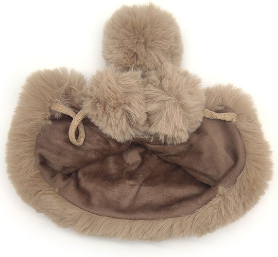 Pom Pom Beanie Fleece Beanie Knitted in Brown color