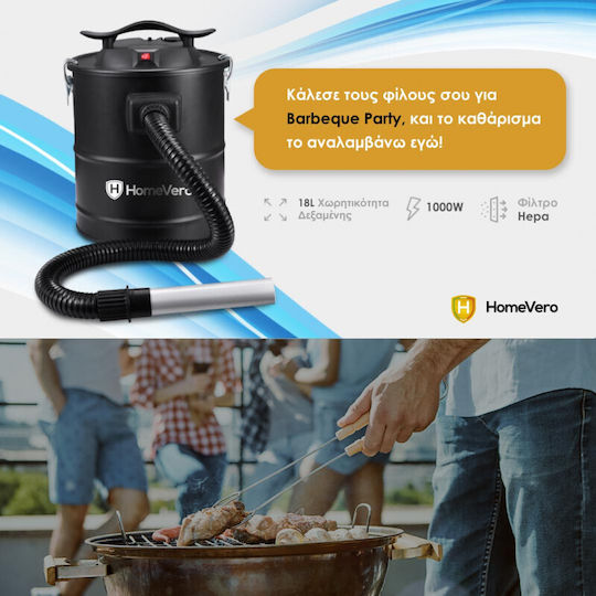 HomeVero Ash Vacuum 1000W with 18lt Waste Container