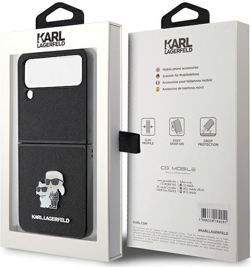Karl Lagerfeld Saffiano Karl&Choupette Pin Задна корица Изкуствена кожа Черен (Galaxy Z Flip4)