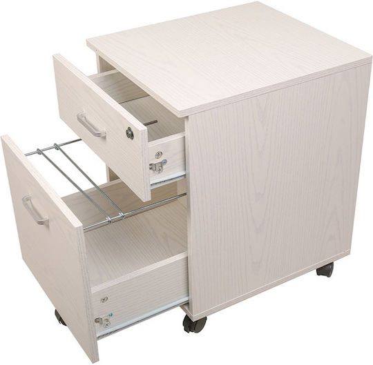 Office Storage Drawer Wooden with Wheels and Lock White 40x45x55.6cm