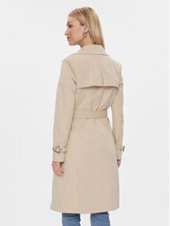 Guess Wf5z2 Women's Midi Coat with Buttons Beige