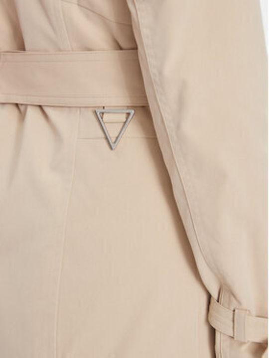 Women's Beige Coat with Buttons