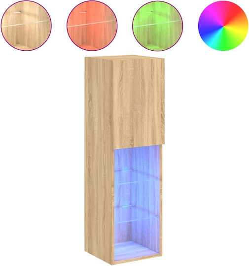 Hängeschrank fürs Wohnzimmer aus Spanplatte in Sonoma-Eiche mit LED-Beleuchtung 30,5x30x102 cm