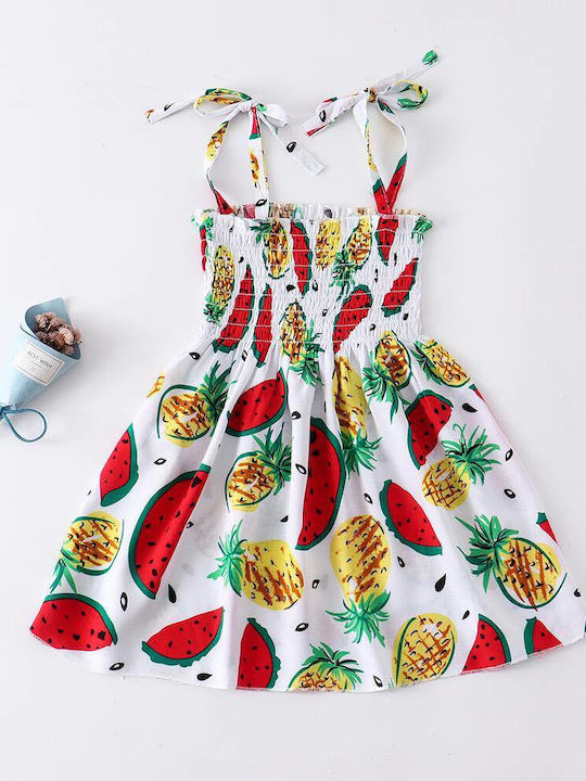 Children's Dress - White with Fruits