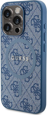 Guess 4g Collection Leather Metal Logo Magsafe Coperta din spate Plastic Albastru (iPhone 15 Pro Max)