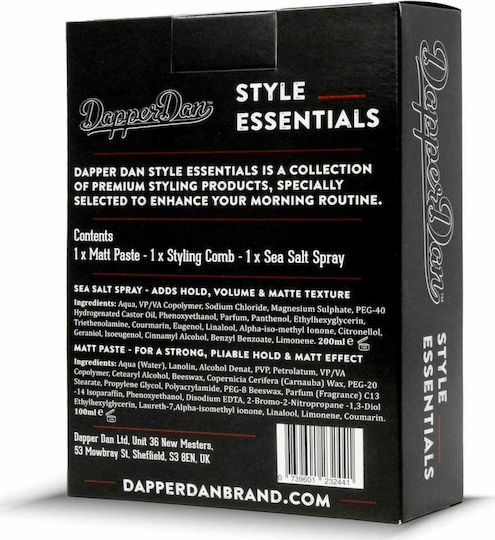 Dapper Dan Style Essentials με Matt Pomade 100ml, Sea Salt Spray 200ml & Χτένα