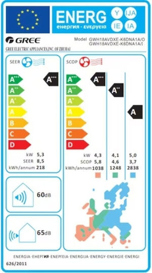 Gree Airy Klimaanlage Inverter 18000 Leistung (BTU) A+++ / A++ mit künstlicher Intelligenz Silber
