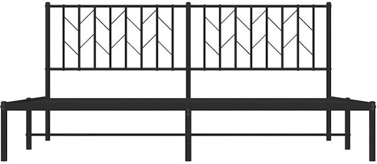 Pat King Size Metalic Negru Cu Plăci Pentru Saltea 183x213cm
