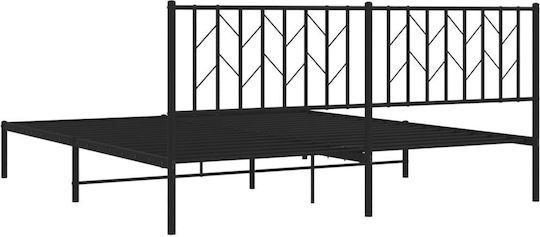 Pat King Size Metalic Negru Cu Plăci Pentru Saltea 183x213cm