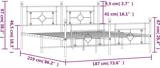King Size Metallbett Weiß mit Lattenrost für Matratze 183x213cm