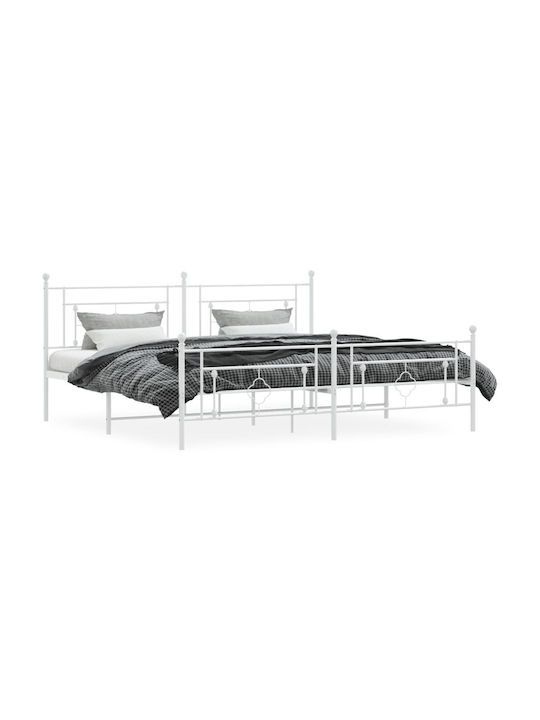 Bett King Size Metall White mit Latten für Matratze 193x203cm