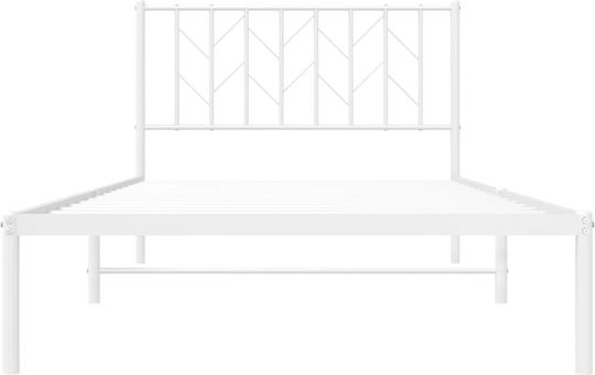 Pat Semi-dublu Metalic Alb Cu Plăci Pentru Saltea 107x203cm