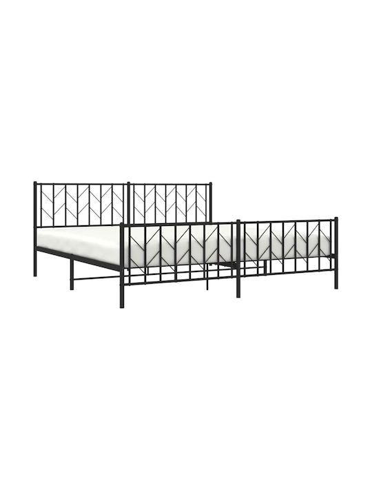 Bed King Size Metal Black with Slats for Mattress 193x203cm