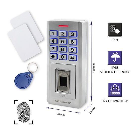 Qoltec Access Control για Πρόσβαση με Δακτυλικό Αποτύπωμα , Κάρτα και Κωδικό