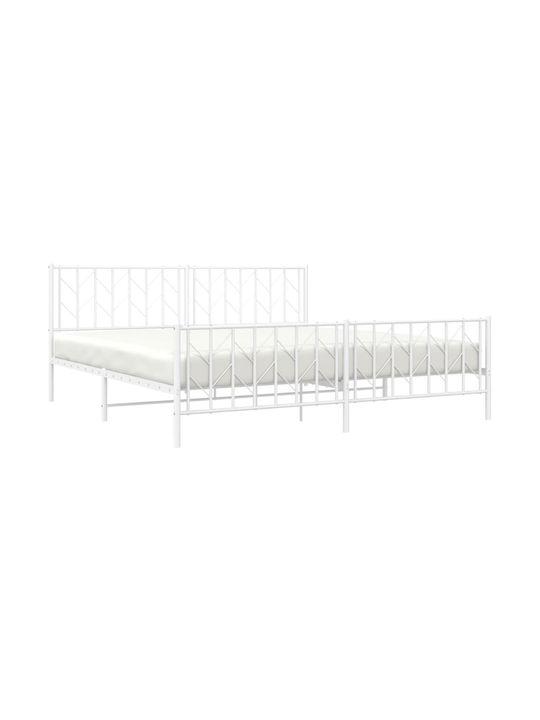 Bed King Size Metal White with Slats for Mattress 193x203cm