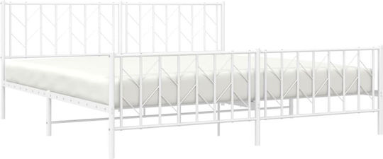 Pat King Size Metalic Alb cu Lamele pentru Saltea 193x203cm