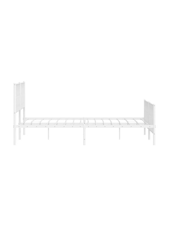 Bed King Size Metal White with Slats for Mattress 193x203cm