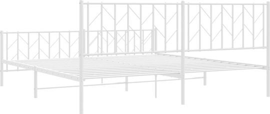 Pat King Size Metalic Alb cu Lamele pentru Saltea 193x203cm
