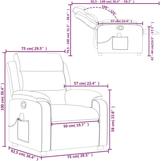 Relaxsessel Friseurwaschbecken mit Fußhocker Samt Bordeaux 75x92.5x100cm