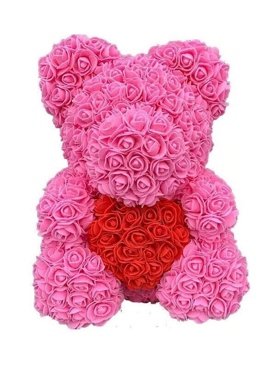 Bear of Artificial Roses Pink 25cm in Box Tres Chic