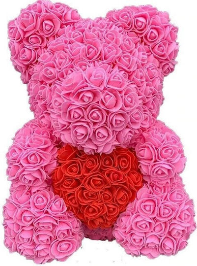 Ursuleț din Trandafiri Artificiali Pink 25cm în cutie Tres Chic