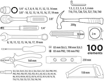 Top Tools Куфарче с 100 инструменти