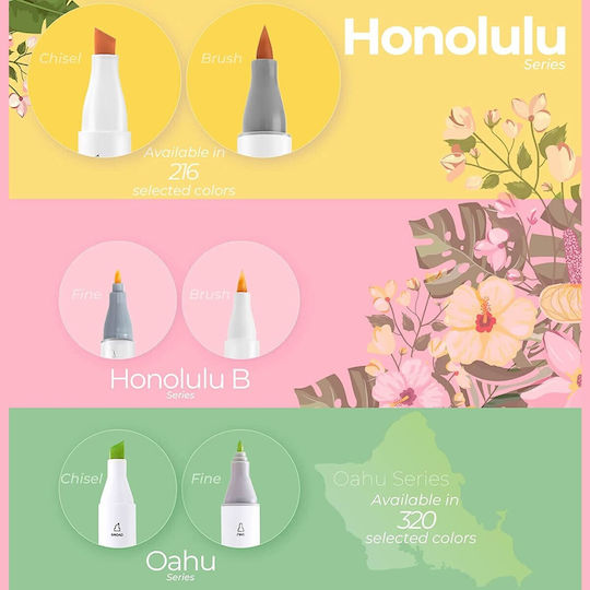 Ohuhu Honolulu B Маркери за рисуване Тънки Комплект 320 цвята